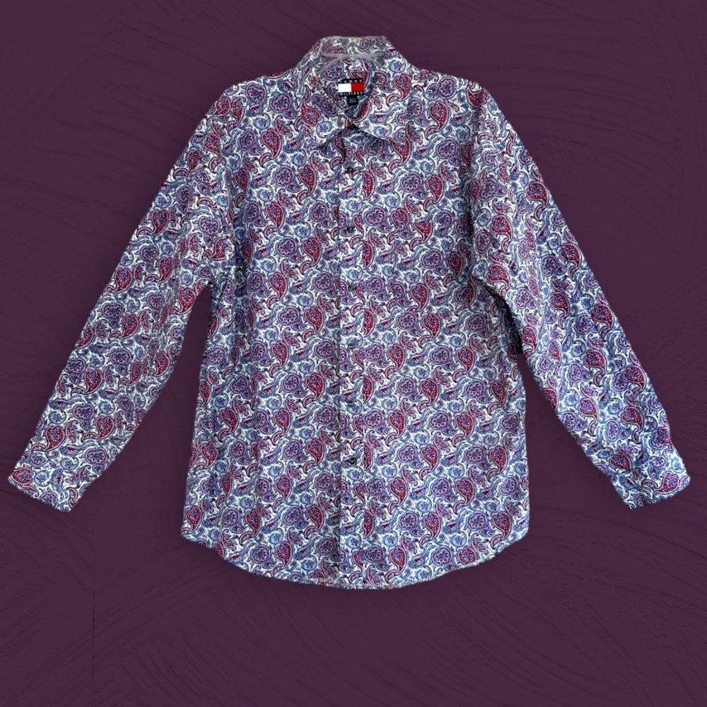 TOMMY HILFIGER Vintage Maroon & Blue Paisley Button Down Shirt